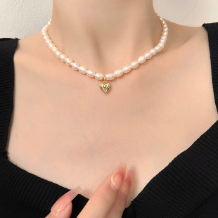 天然淡水珍珠项链年轻款气质纯银爱心锁骨女520情人节礼物送女友