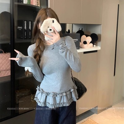 加绒t恤女内搭蕾丝打底上衣