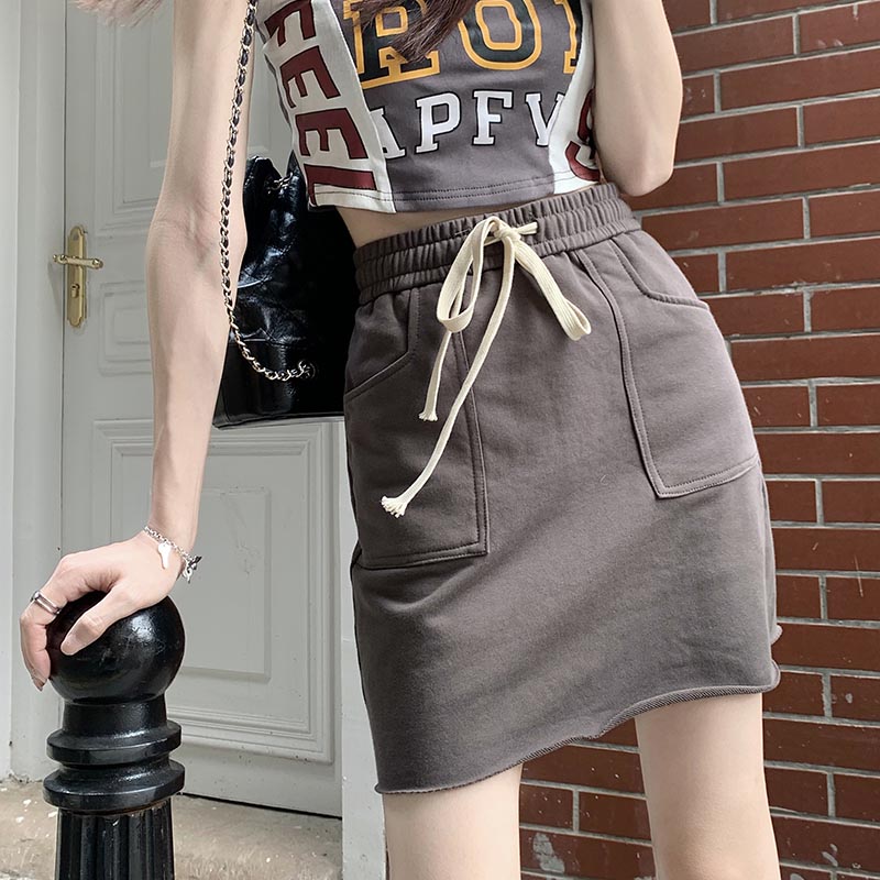 短裙a型复古口袋半身裙