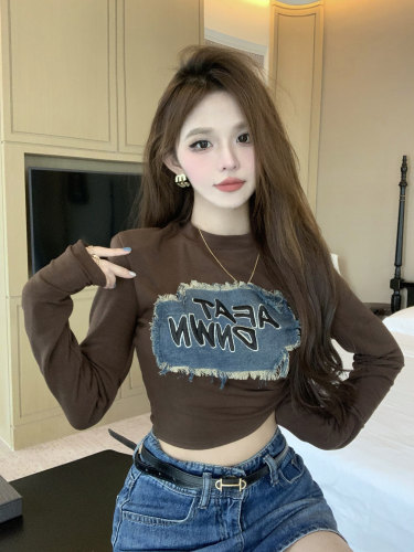 美式辣妹短款打底长袖上衣女