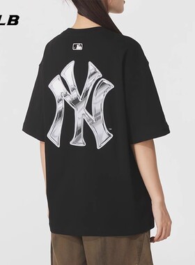 MLB正品NY黑色T恤2025夏季新款运动服男女款休闲短袖3ATSB6353