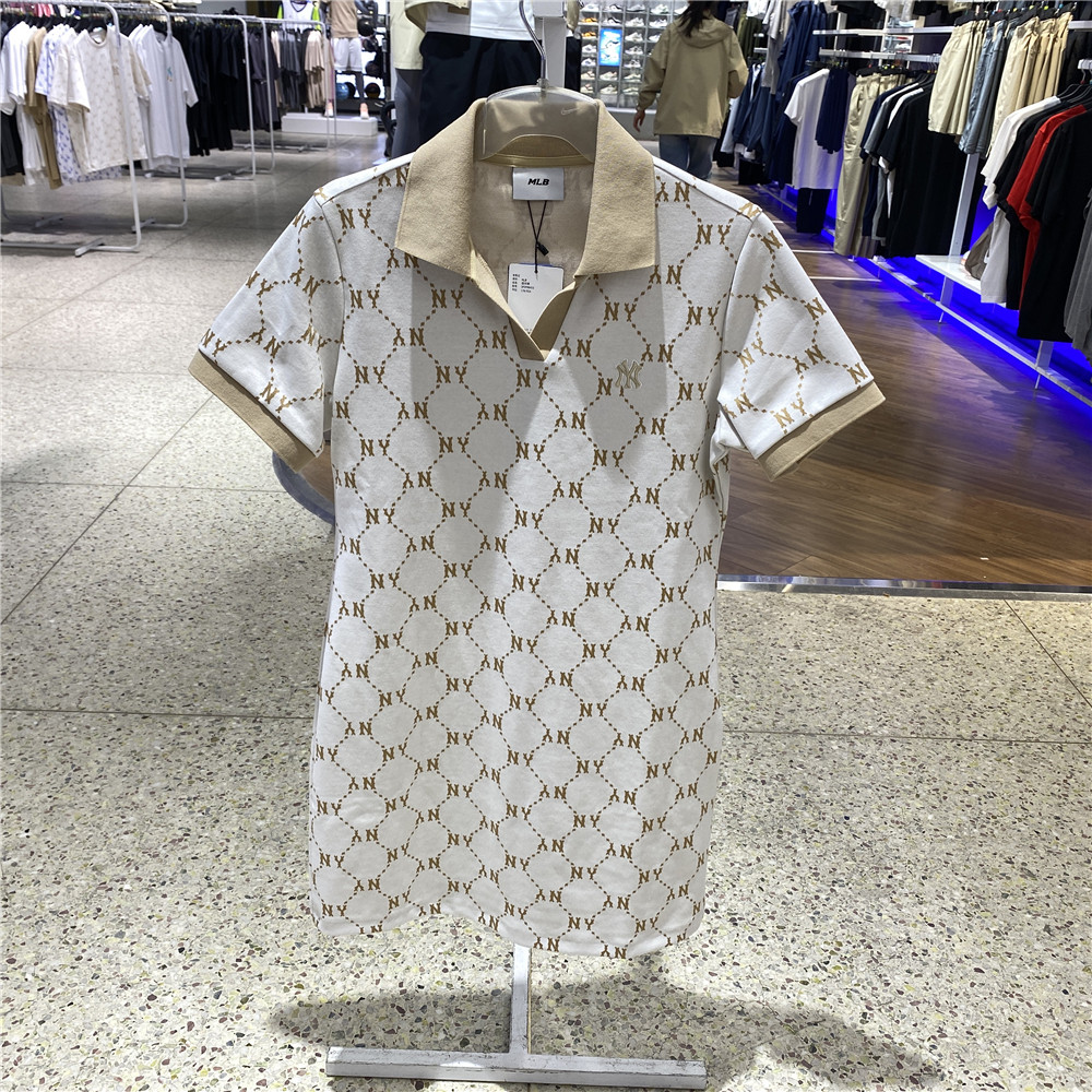 MLB正品女款满印钻石老花polo领时尚运动连衣裙25夏季新款OPM04