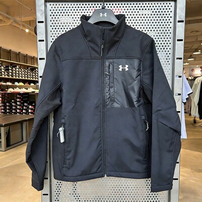 安德玛UnderArmour26新款加绒户外外套立领软壳夹克拉链上衣