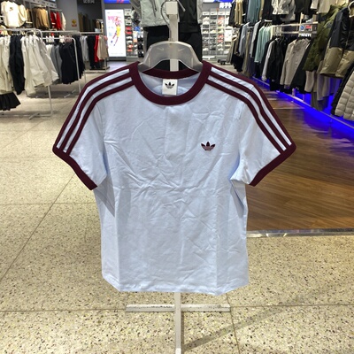 adidas三叶草女三条纹短袖T恤