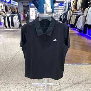 adidas阿迪达斯速干凉爽网球翻领POLO衫2025秋女黑短袖T恤JZ4924