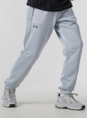 安德玛Under Armour男款加绒保暖拉链口袋灰色运动长裤1382287