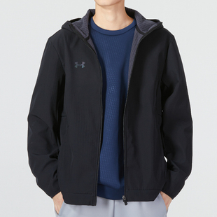 正品UA安德玛经典LOGO加绒连帽男运动休闲梭织夹克外套22600401