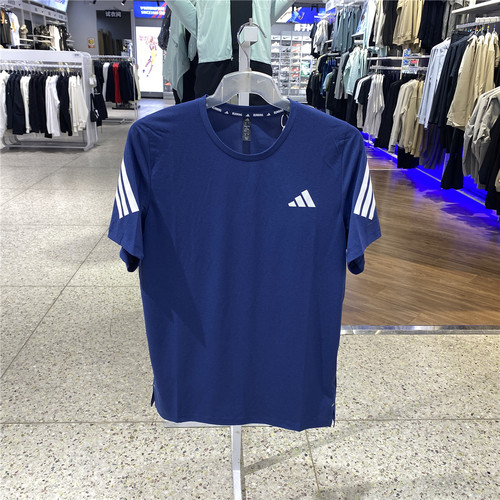 Adidas阿迪达斯男士常规版型圆领科技靛蓝速干短袖T恤JZ7692