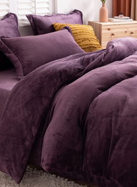 紫色珊瑚绒四件套冬季法兰绒双面2米x2米3被套一米二单人床三件套