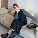 胖mm拼接加厚针织连衣裙女 宽松休闲百搭插撞色肩袖 媛子家大码 冬季