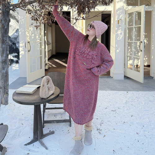 【新品折上折】媛子家大码冬季新款慵懒风针织连衣裙女宽松毛衣裙