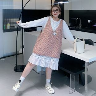 【年末6折】媛子家大码马甲秋毛衣针织粉色叠穿背心宽松显瘦胖mm