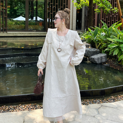 【年末6折】媛子家大码秋季韩版胖mm圆领百搭高级感长裙连衣裙女