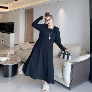 【年末6折】媛子家大码秋季胖mm百搭气质遮肉纯色长袖遮肚连衣裙