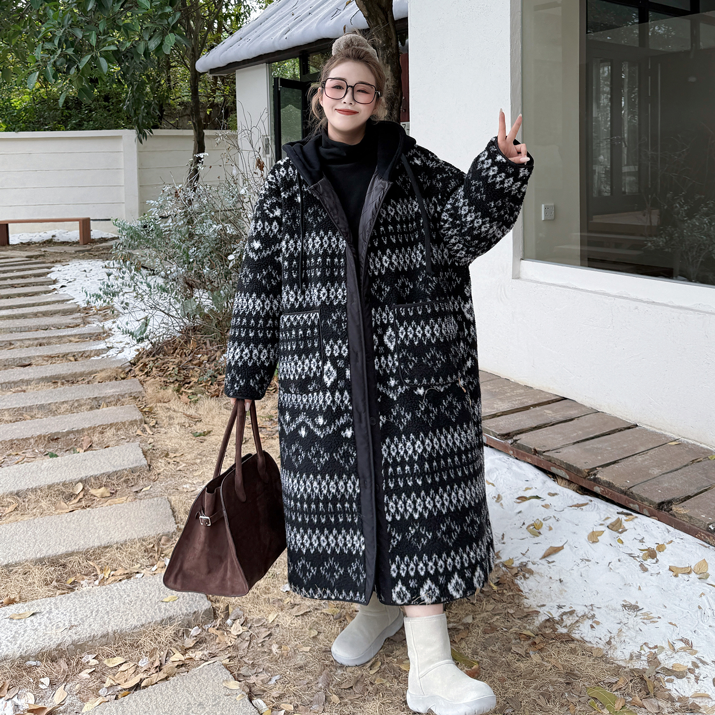 【新品折上折】媛子家大码冬季加绒马甲复古长款摇粒绒厚款外套女