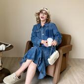 5折清仓 媛子家大码 秋季 胖mm宽松遮肉时尚 百搭翻领牛仔连衣裙