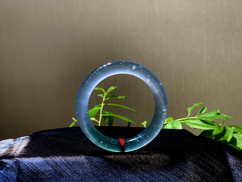 8玻璃种蓝钢圆条翡翠手镯 天然a货030