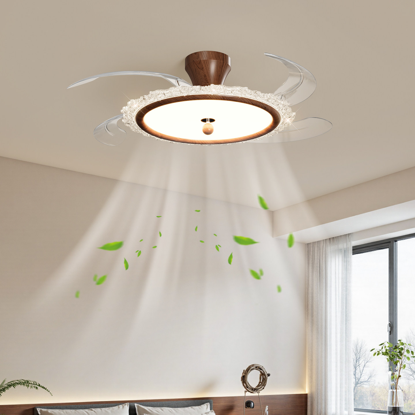 中古风隐形风扇灯餐厅2026新款静音护眼电扇一体主卧室吸顶灯具