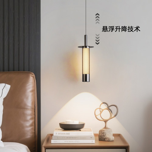卧室床头吊线灯2026新款意式极简高级感玄关吧台单头氛围感小吊灯