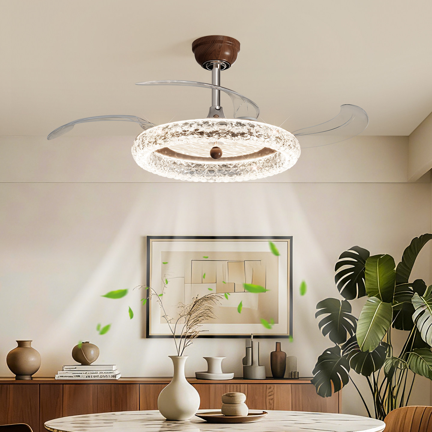 隐形风扇灯中古风2026新款法式复古美式高级感餐厅护眼卧室吸顶灯