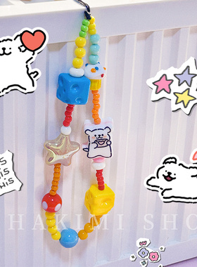 【HAKIMI】原创设计成品手机链线条小狗多巴胺彩色可爱相机绳陶瓷