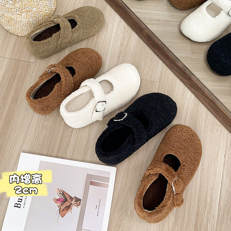 加绒内增高玛丽珍鞋女秋冬季新款厚底保暖豆豆鞋懒人毛毛鞋乐福鞋,女鞋,乐福鞋（豆豆鞋）,淘宝优惠券,粉丝福利购,淘宝优惠卷