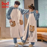 Мужской коралловый бархатный демисезонный банный халат для влюбленных с капюшоном, фланелевая мультяшная пижама, увеличенная толщина