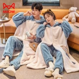 Мужской коралловый бархатный демисезонный банный халат для влюбленных с капюшоном, фланелевая мультяшная пижама, увеличенная толщина