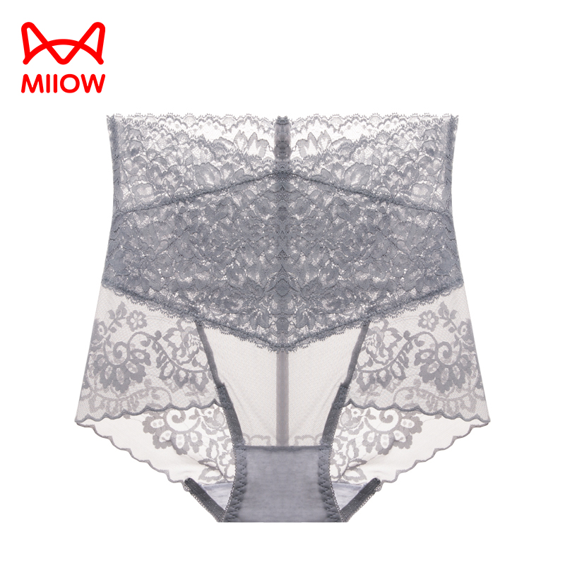 猫人高腰塑形内裤女士性感透明收腹提臀蕾丝抗菌纯棉底档三角裤