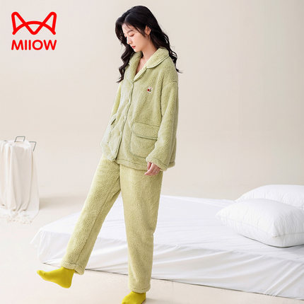 猫人珊瑚绒睡衣女款2025年新款秋冬季加绒加厚法兰绒冬天家居服男