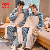 Мужской коралловый бархатный демисезонный банный халат для влюбленных с капюшоном, фланелевая мультяшная пижама, увеличенная толщина