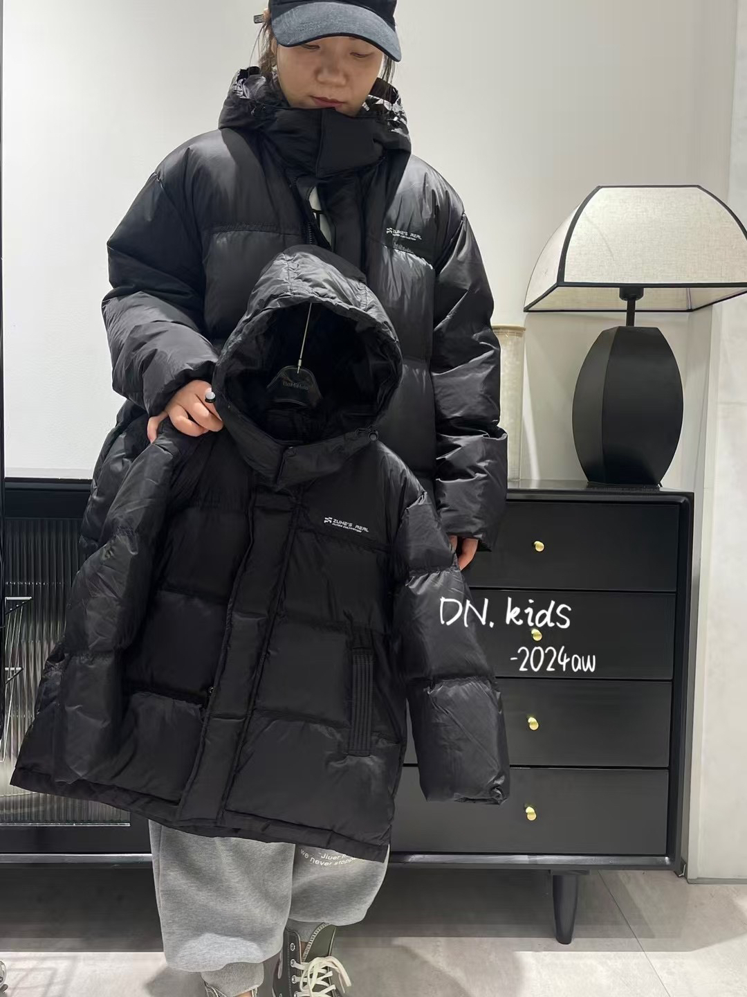 祖赫童装2024冬季新款男女童纯色拼接中长款羽绒服儿童羽绒外套