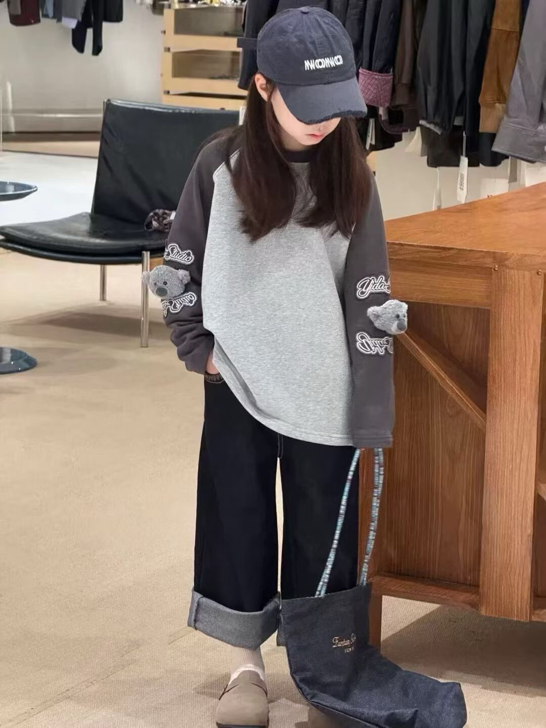 童乐鱼童装2025款冬款儿童潮范中大童女童考拉撞色加绒长袖卫衣