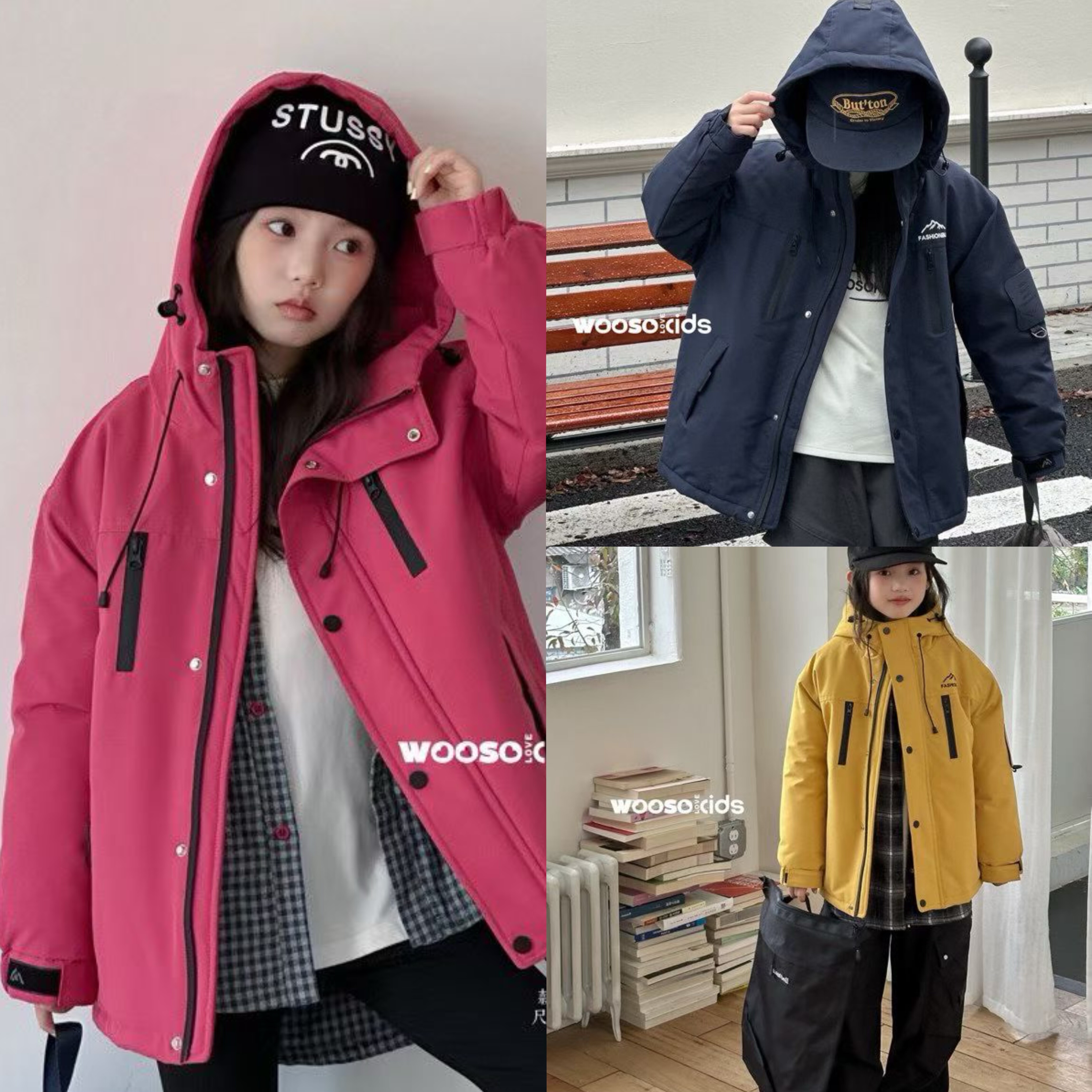 吾束品牌童装2025秋冬款韩版连帽外套女中大童加棉夹克二棉冲锋衣