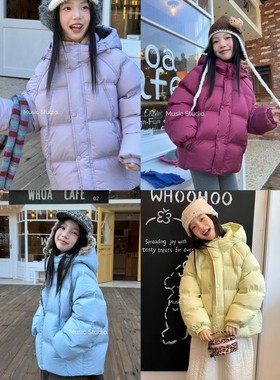 木莎music品牌童装25冬新款男女童中长款羽绒服儿童90绒羽绒外套