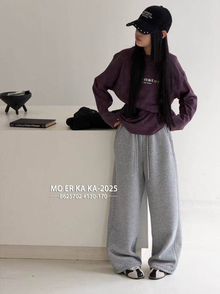 摩尔咖咖童装2026春季年款新款女童一体绒直筒裤儿童洋气休闲长裤