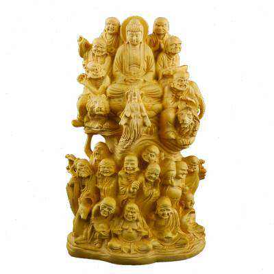 摆件刻家居装饰中式小十八罗汉实木黄杨木雕叶佛像人物工艺品供z.