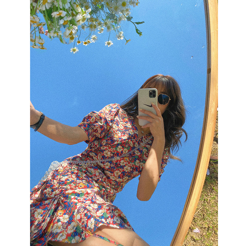 现货抽绳V领碎花安全裤套装连衣裙MMJ1068P90控价149,女装连衣裙,浙宝233