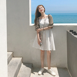 现货格子袖拼接撞色复古连衣裙MMJ1085P85控价138，女装连衣裙，浙宝233