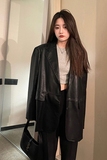 2023秋垫肩韩版朴彩英同款显瘦皮西装皮衣MMJ5118-P145-K198，女装皮衣，浙宝233