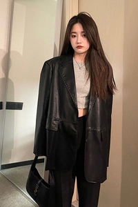 2023秋 垫肩韩版朴彩英同款显瘦皮西装皮衣MMJ5118-P145-K198图片