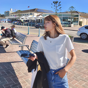 白色短袖t恤女夏2025新款爆款韩系高级感百搭修身打底衫上衣内搭图片