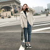 2023年现货春装oversize米白色机车皮衣MMJ003P130控189，女装皮衣，浙宝233
