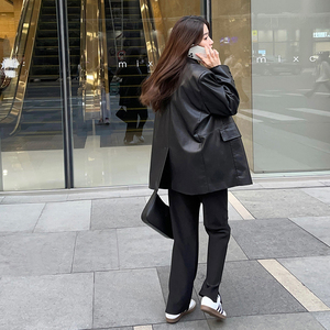 美拉德西装式皮衣外套女2025春秋新款时尚休闲流行爆款西服夹克图片