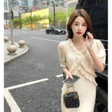 【现货】胸口木耳边短袖显瘦连衣裙MMJ5129-P115-K168，女装连衣裙，浙宝233