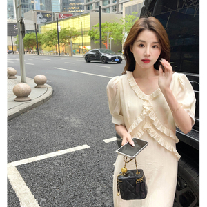 【现货】 胸口木耳边短袖显瘦连衣裙 MMJ5129-P115-K168，女装连衣裙，浙宝233