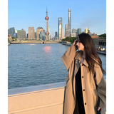 现货新款水洗棉里布廓形卡其色茧型长风衣MMJ7758-P165-K258，女装风衣，浙宝233