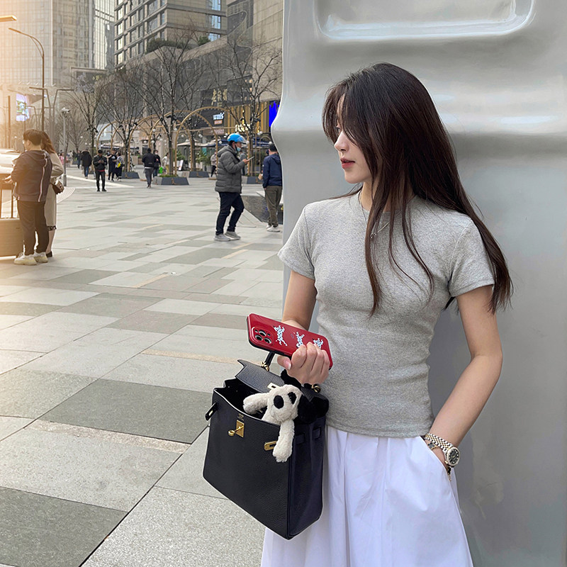 2023秋超百搭！韩版灰色圆领T恤MMJ5115-P60-K99,女装T恤,浙宝233
