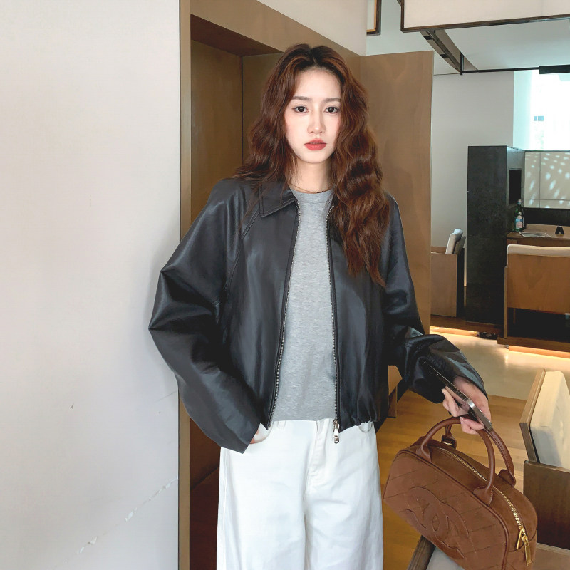 厚款通勤宽松型短外套宽松学生ins皮夹克机车服休闲春秋显瘦网红,女装皮衣,浙宝233