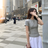2023秋超百搭！韩版灰色圆领T恤MMJ5115-P60-K99，女装T恤，浙宝233